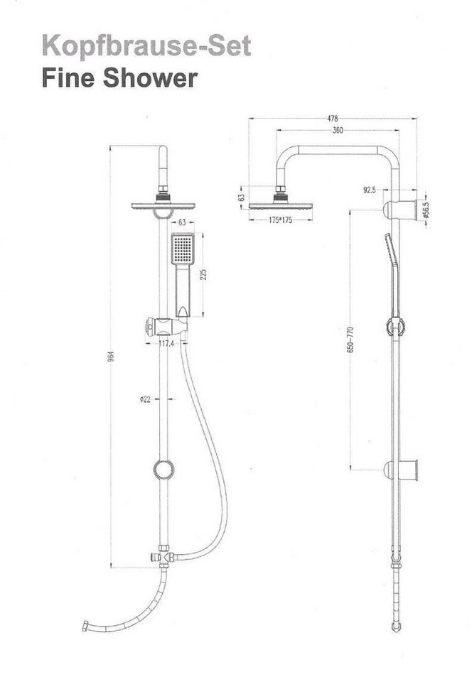 Tuganna Duschsystem FINE SHOWER 440002000, Duschsäule Überkopfbrause-Set Chrom Handbrause und ABS Kopfbrause – Bild 4 von 4