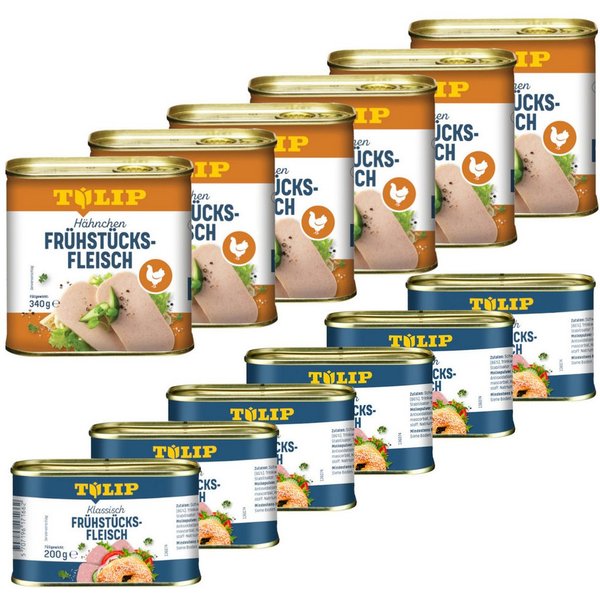 TULIP Wurstkonserve Set aus Frühstücksfleisch 200g + Hähnchen 340g Konserve, (Schwein + Hähnchen), Dänische Delikatesse