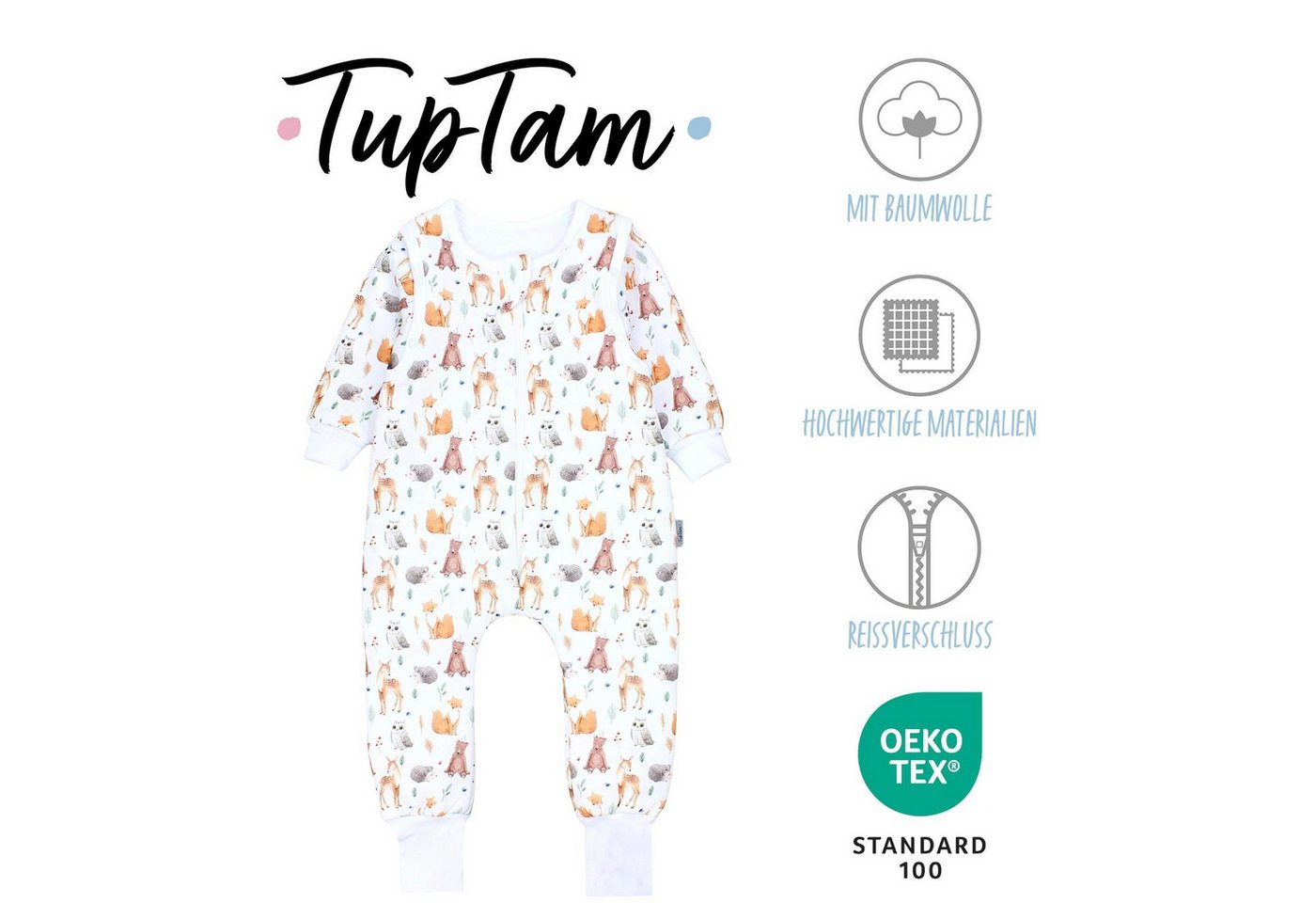 TupTam Babyschlafsack Schlafsack mit Beinen, abnehmbare Ärmel 2.5 TOG Ganzjahr – Bild 2 von 5