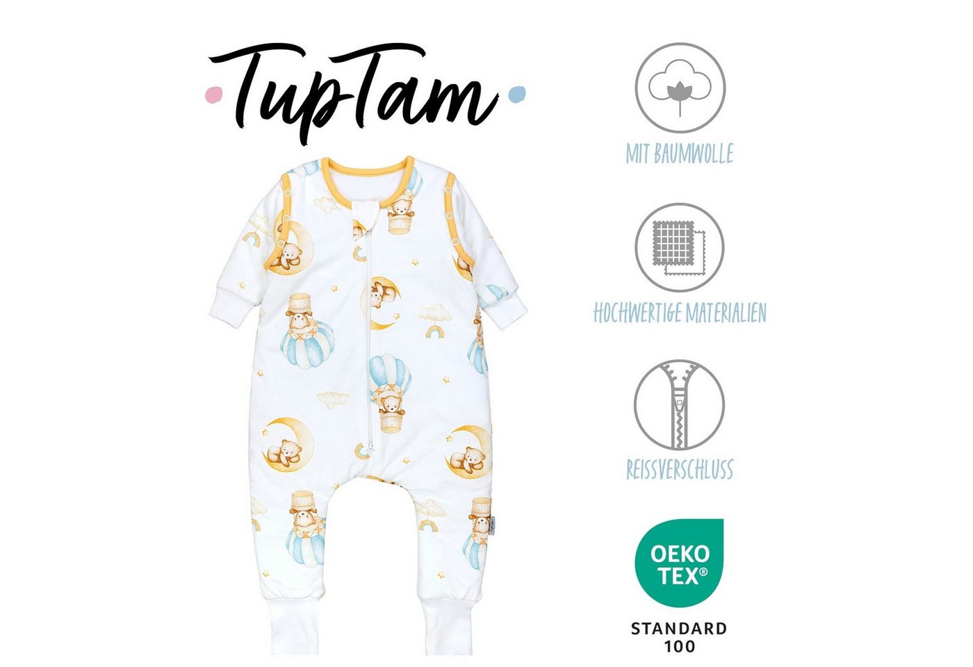 TupTam Babyschlafsack Schlafsack mit Beinen, abnehmbare Ärmel 2.5 TOG Ganzjahr – Bild 2 von 5