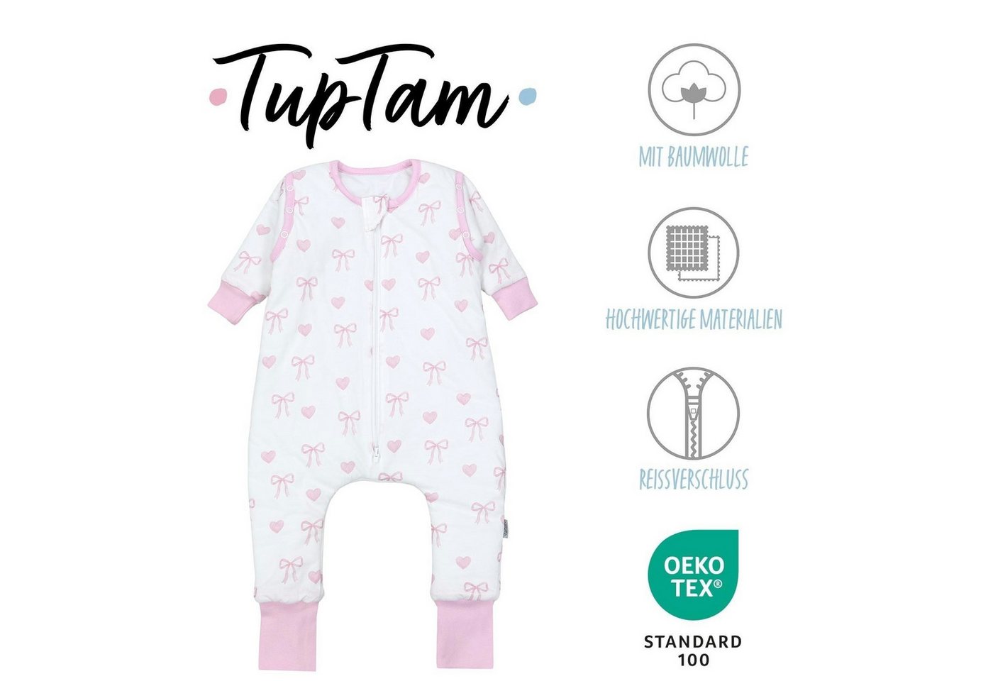 TupTam Babyschlafsack Schlafsack mit Beinen, abnehmbare Ärmel 2.5 TOG Ganzjahr – Bild 2 von 5