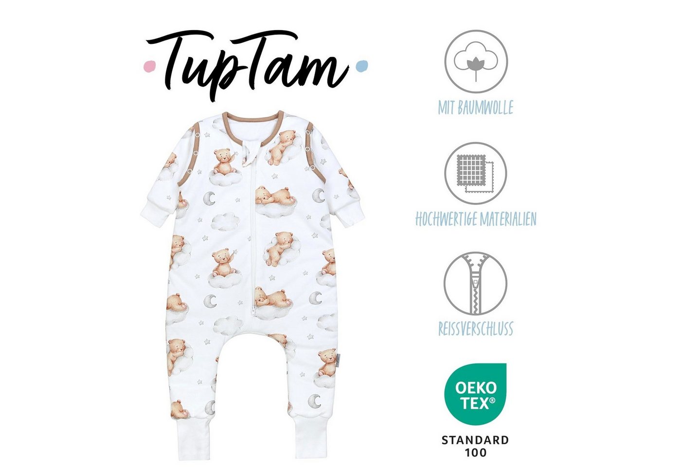 TupTam Babyschlafsack Schlafsack mit Beinen, abnehmbare Ärmel 2.5 TOG Ganzjahr – Bild 2 von 5