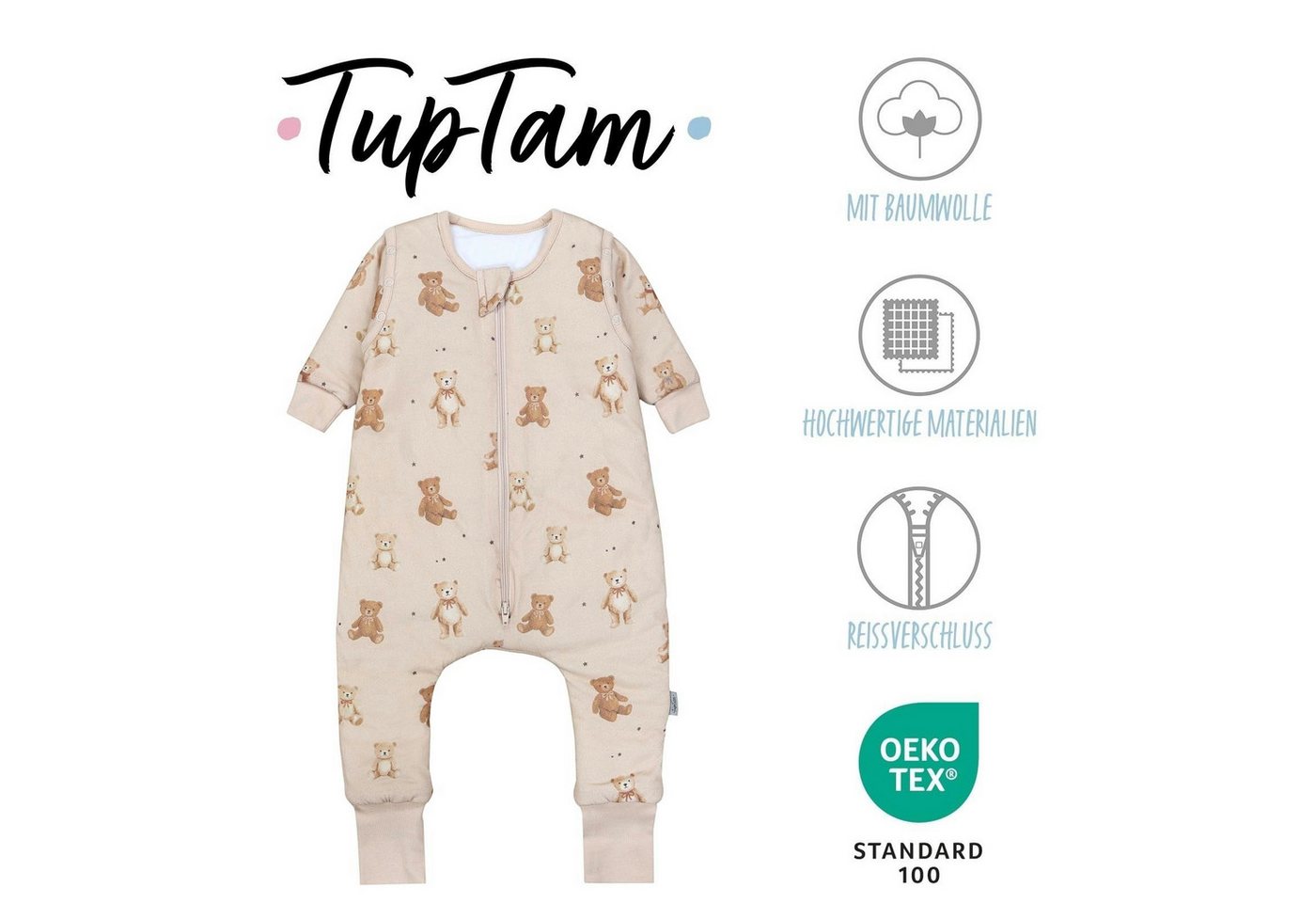 TupTam Babyschlafsack Schlafsack mit Beinen, abnehmbare Ärmel 2.5 TOG Ganzjahr – Bild 2 von 5