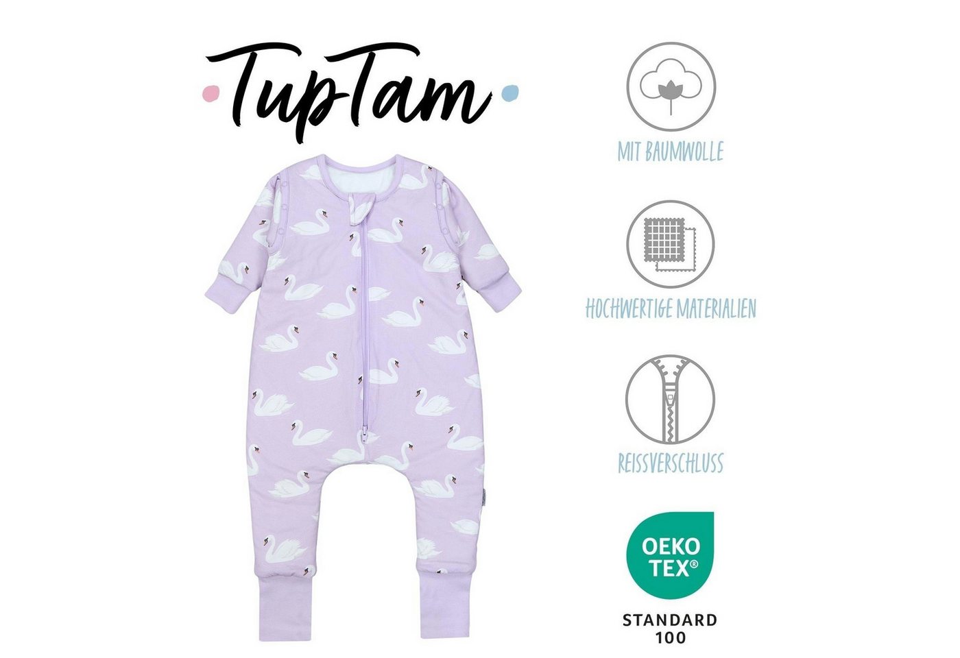 TupTam Babyschlafsack Schlafsack mit Beinen, abnehmbare Ärmel 2.5 TOG Ganzjahr – Bild 2 von 5