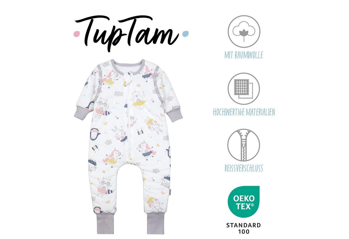 TupTam Babyschlafsack Schlafsack mit Beinen, abnehmbare Ärmel 2.5 TOG Ganzjahr – Bild 2 von 5