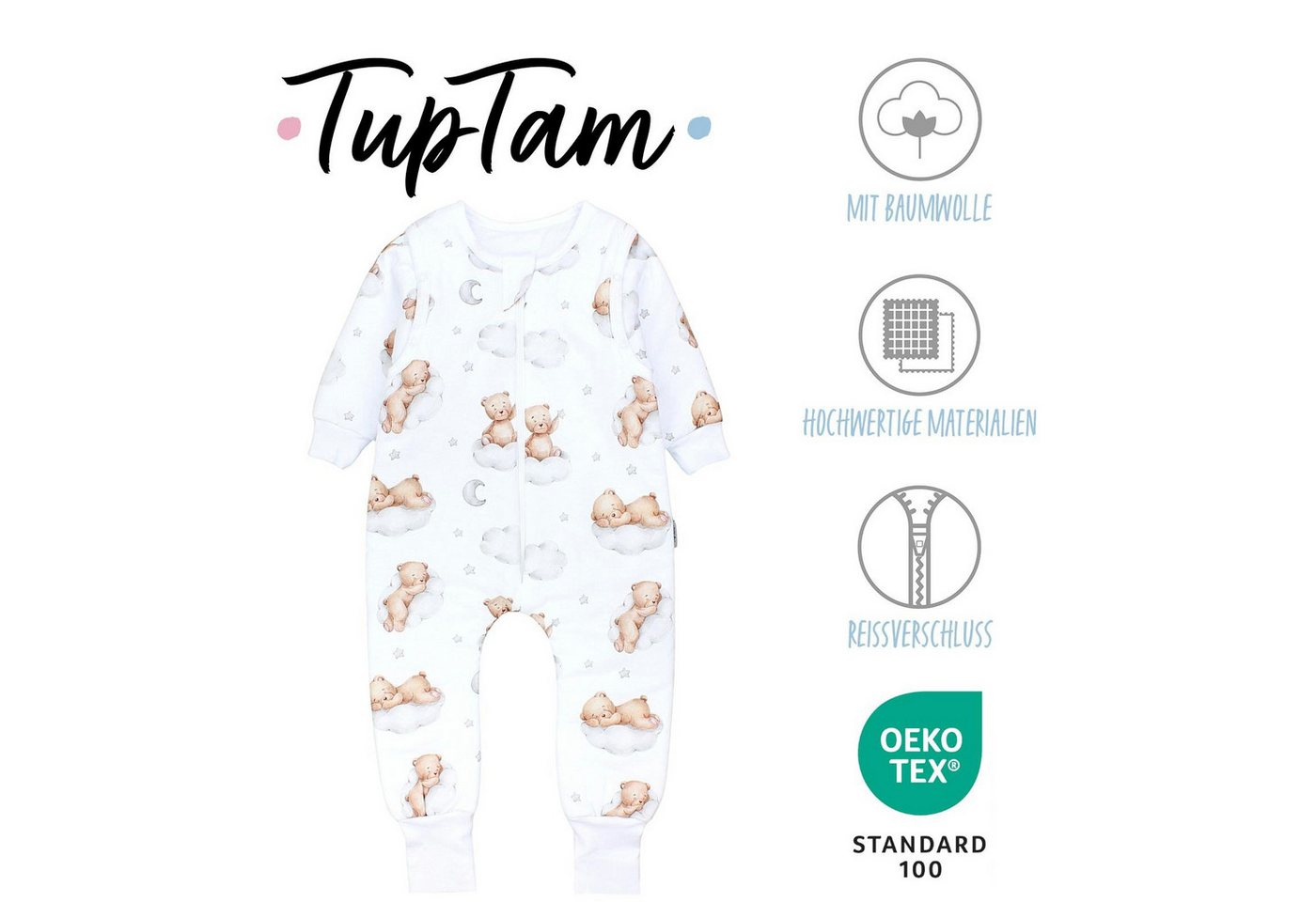 TupTam Babyschlafsack Schlafsack mit Beinen, abnehmbare Ärmel 2.5 TOG Ganzjahr – Bild 2 von 5