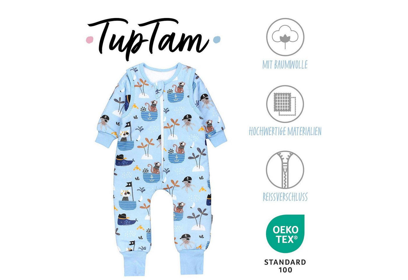 TupTam Babyschlafsack Schlafsack mit Beinen, abnehmbare Ärmel 2.5 TOG Ganzjahr – Bild 2 von 5