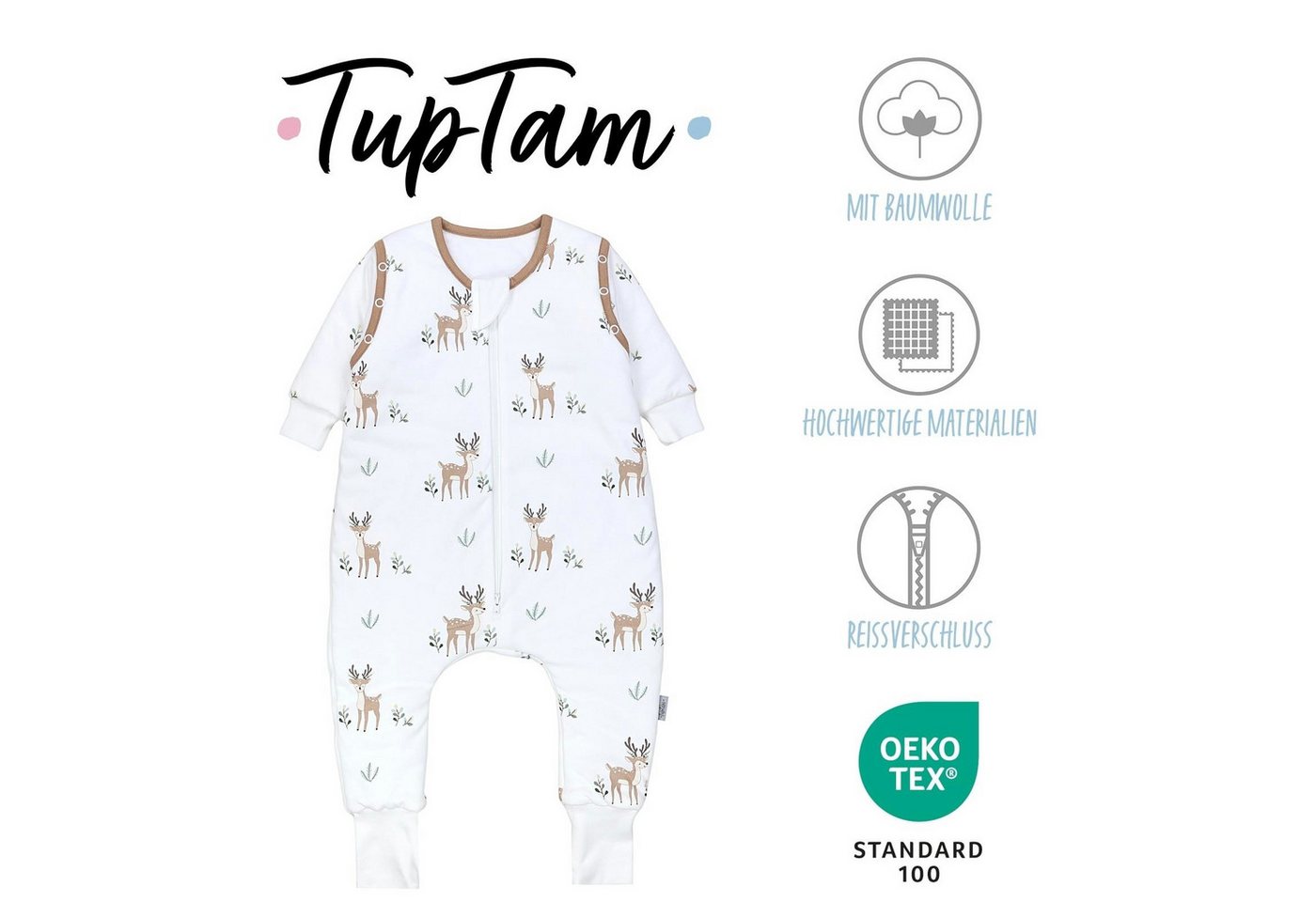 TupTam Babyschlafsack Schlafsack mit Beinen, abnehmbare Ärmel 2.5 TOG Ganzjahr – Bild 2 von 5