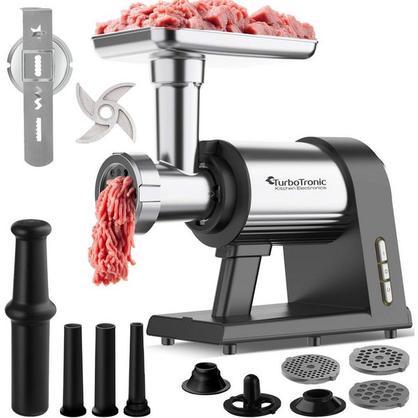 TurboTronic by Z-Line Fleischwolf 2600W mit Spritzgebäckvorsatz Metallgetriebe & Edelstahl Messer Meat, 2600 W, Grinder Mincer Wurstfüller Kebbeh Aufsatz Hackfl