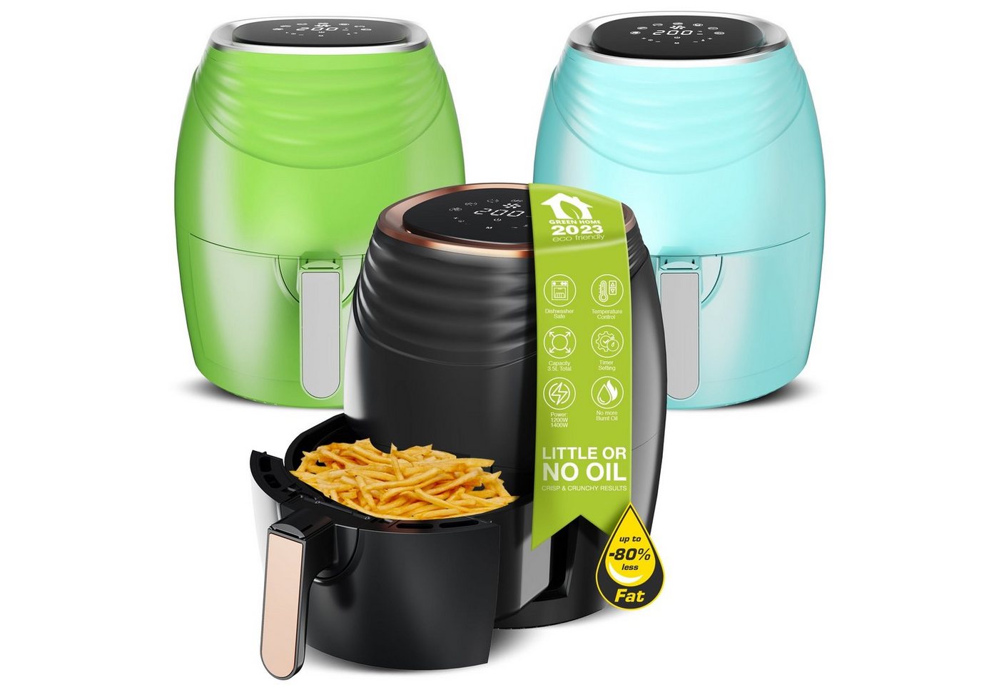 TurboTronic by Z-Line Heißluftfritteuse, 1200 W, 7 Programme, 360 Grad Heißluft, 0,8 kg Kapazität und Cool-Touch-Griff – Bild 2 von 5