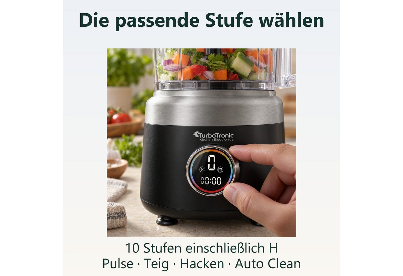 TurboTronic by Z-Line Küchenmaschine TT-FP700, 1900 W, 1.2 l Schüssel, Food Processor: Raspelscheiben, Zitruspresse und Zerkleinerer – Bild 4 von 5