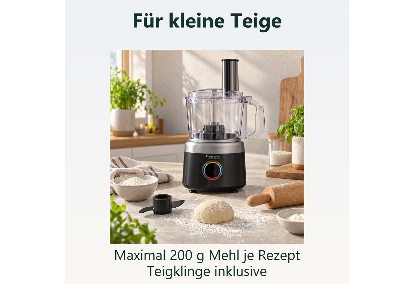 TurboTronic by Z-Line Küchenmaschine TT-FP700, 1900 W, 1.2 l Schüssel, Food Processor: Raspelscheiben, Zitruspresse und Zerkleinerer – Bild 5 von 5