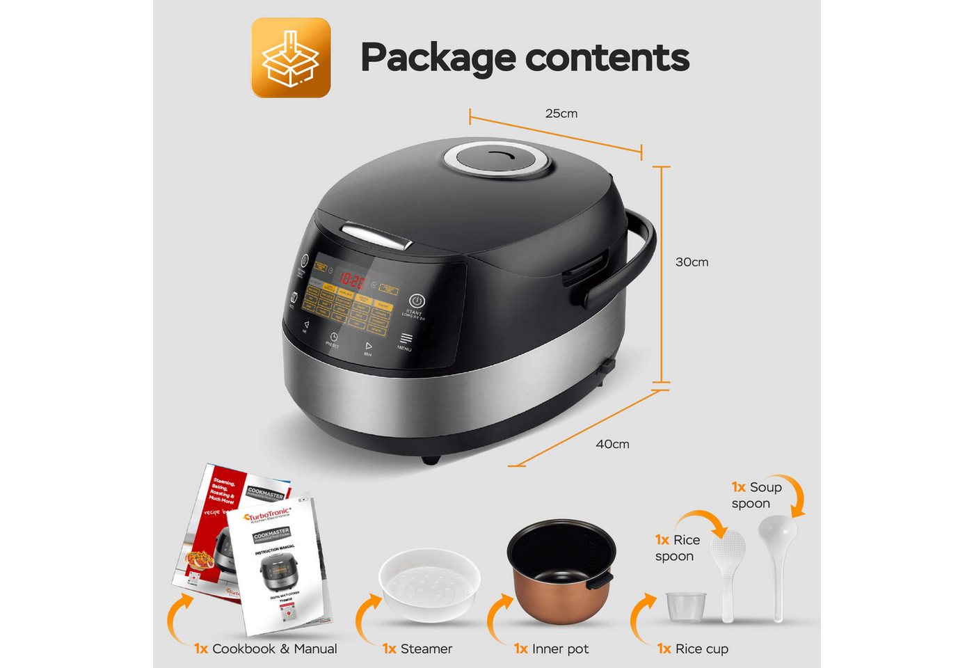 TurboTronic by Z-Line Multikocher CookMaster, 860 W, 5 l Schüssel, Praktischer Schnellkochtopf mit 15 Programmen – Bild 2 von 5