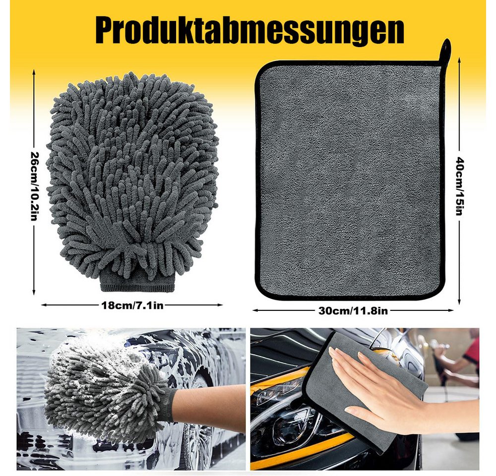 TUWENA 5 Stück Autopflege Set, Auto Trockentuch, Extra Saugstark & Polieren Mikrofasertuch (5-tlg., Mit 3 Mikrofasertücher & 2 Mikrofaserhandschuh, 100% Kratzfr – Bild 2 von 5