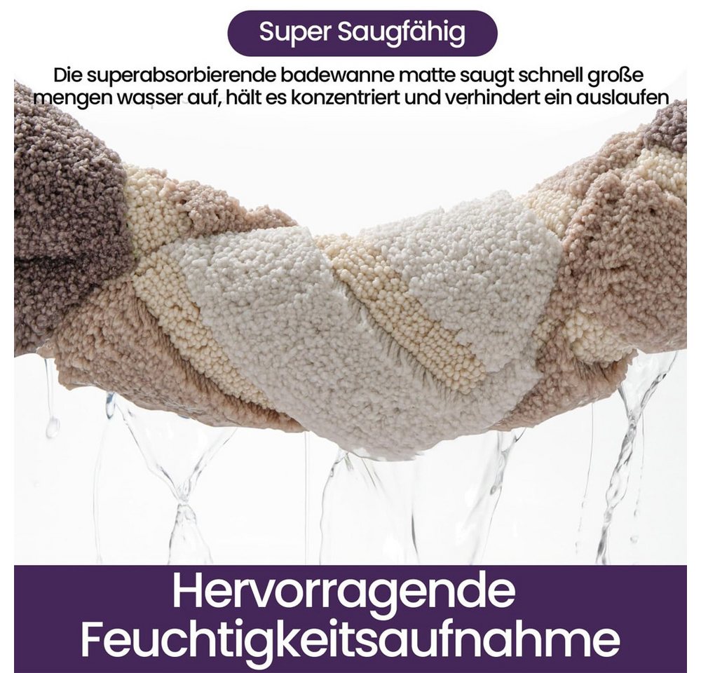 TUWENA Badematte Badematte rutschfest, Weich Badezimmerteppich Saugfähige Badteppich, Waschbar Badvorleger, Türmatte für Badezimmer, Dusche, Badewannen – Bild 5 von 5