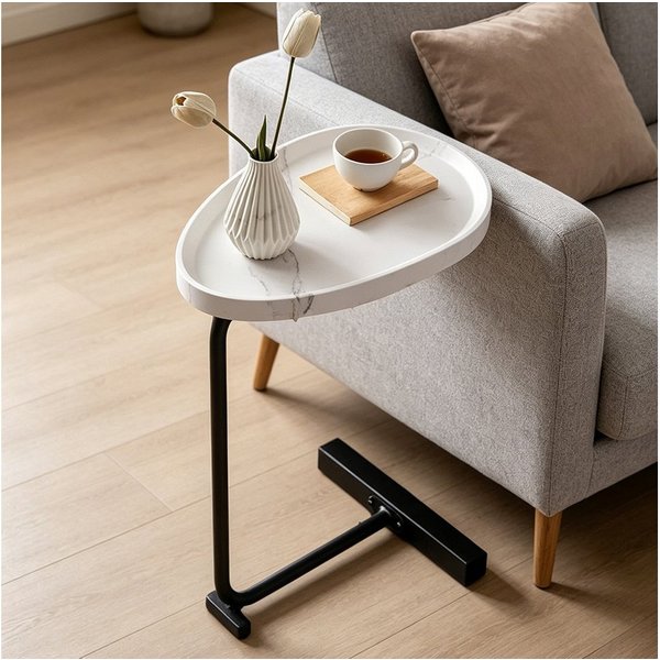 TUWENA Beistelltisch Beistelltisch, Metall Couchtisch, Kleiner Nachttisch, oval 70cm hoch, Kaffeetisch Teetisch Betttisch für Wohnzimmer Bad Bett Sofa und Kaffe