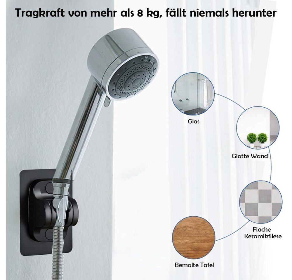 TUWENA Brausegarnitur 2 Stück Duschkopfhalterung Selbstklebende Brausehalterung ohne Bohren, 2 tlg., Handbrause Halter Winkel verstellbar, Duschhalterung Wasser – Bild 4 von 5