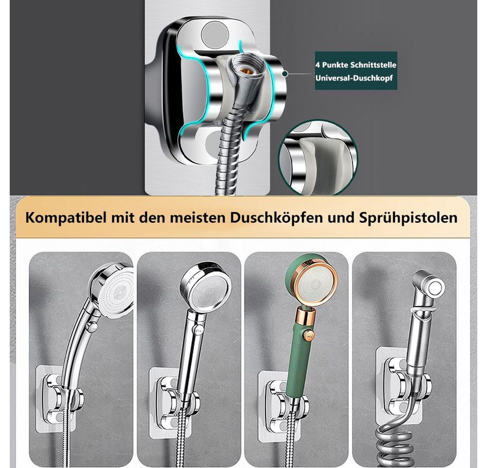TUWENA Brausegarnitur 2 Stück Duschkopfhalterung Selbstklebende Brausehalterung ohne Bohren, 2 tlg., Handbrause Halter Winkel verstellbar, Duschhalterung Wasser – Bild 5 von 5