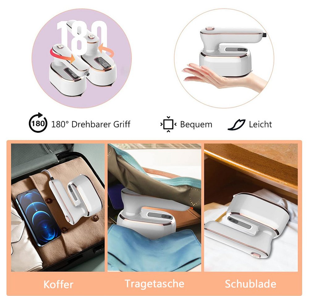 TUWENA Dampfbügeleisen Dampfbügeleisen, 180° Faltbares Handdampfbügler, Mini Reisebügeleisen, 20 Sekunden Schnelles Aufheizen für Zuhause und Reisegebrauch – Bild 3 von 5