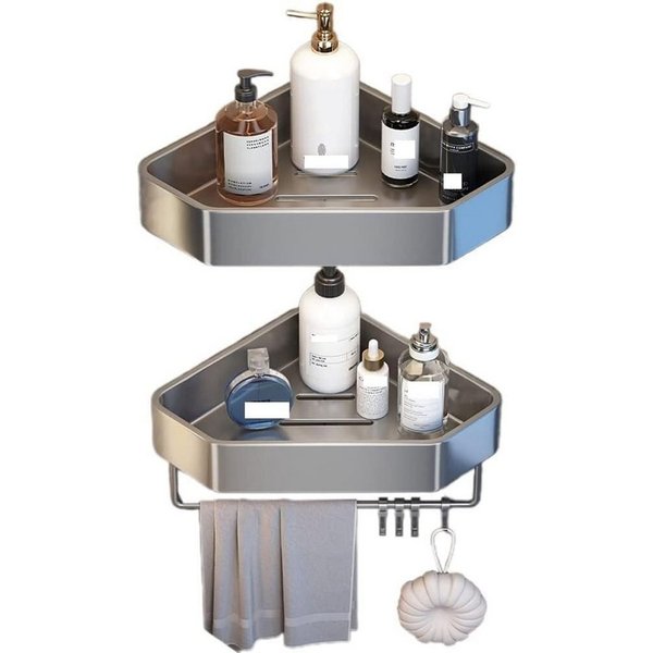 TUWENA Duschablage Duschablage Ohne Bohren, 2 Stück Alum Duschregal mit Halter und Haken, 2-tlg., Shampoo Halterung für Dusche, Rostbeständiger Duschkorb,Dusche