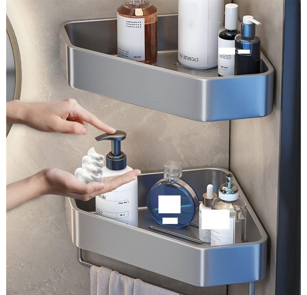 TUWENA Duschablage Duschablage Ohne Bohren, 2 Stück Alum Duschregal mit Halter und Haken, 2-tlg., Shampoo Halterung für Dusche, Rostbeständiger Duschkorb,Dusche – Bild 3 von 5