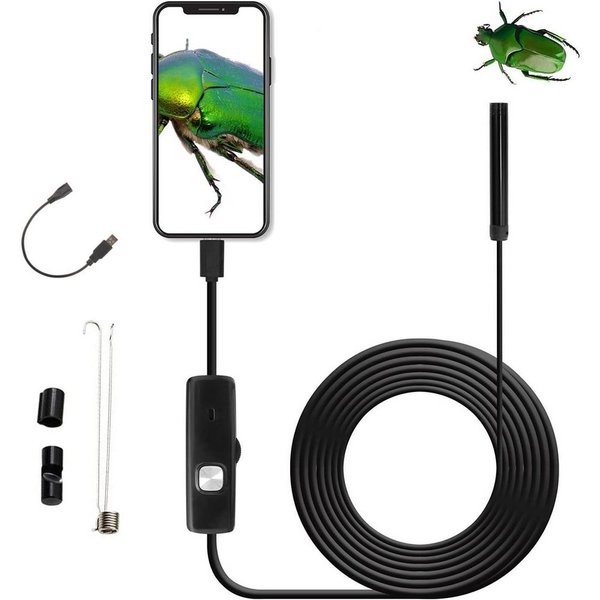TUWENA Endoskopkamera mit Licht,5.5mm Wasserdichte Endoskop Inspektionskamera Inspektionskamera (5m Starre Schlangenkabel für Smartphone Tablet-Gerät EnDoskopka