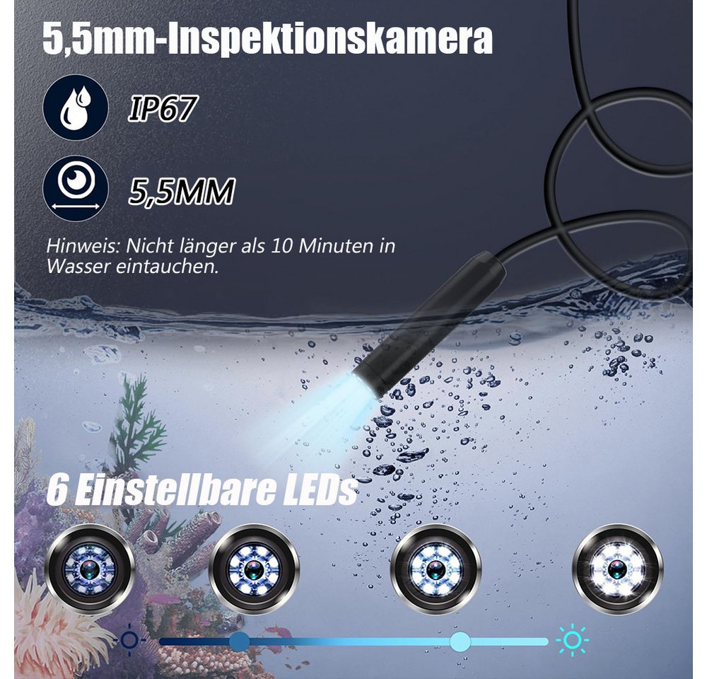 TUWENA Endoskopkamera mit Licht,5.5mm Wasserdichte Endoskop Inspektionskamera Inspektionskamera (5m Starre Schlangenkabel für Smartphone Tablet-Gerät EnDoskopka – Bild 3 von 5