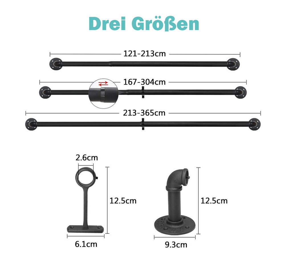 TUWENA Gardinenstange Gardinenstange,Vorhangstange Ausziehbar, Wandmontage und Deckenmontage, 3 Größen, 25 mm Durchmesser, Erweiterbarer 121-213/167-304/213-365 – Bild 2 von 5
