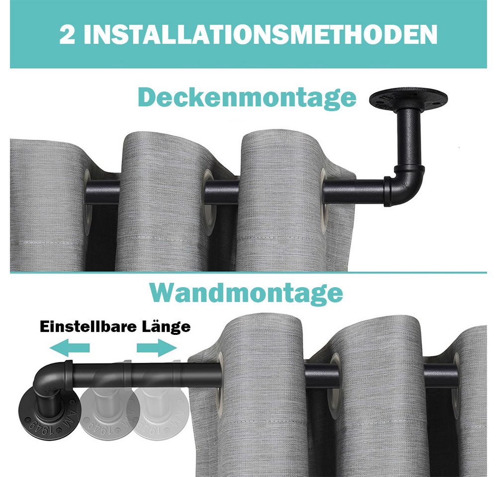 TUWENA Gardinenstange Gardinenstange,Vorhangstange Ausziehbar, Wandmontage und Deckenmontage, 3 Größen, 25 mm Durchmesser, Erweiterbarer 121-213/167-304/213-365 – Bild 3 von 5