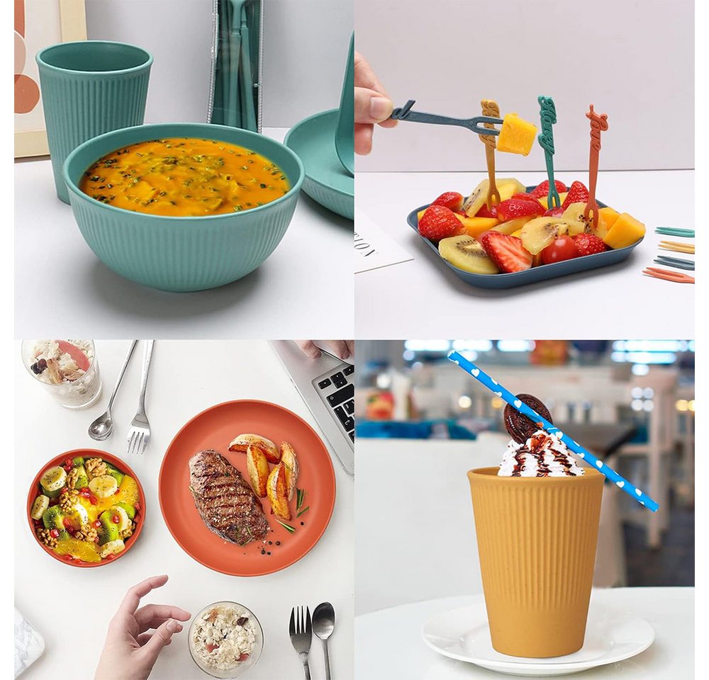 TUWENA Geschirr-Set Geschirr Set, Wiederverwendbar Camping für 4 Personen Plastikgeschirr – Bild 3 von 5