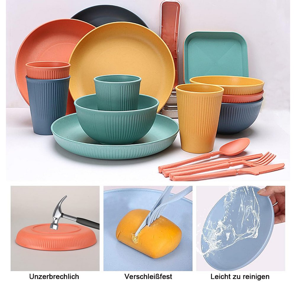 TUWENA Geschirr-Set Geschirr Set, Wiederverwendbar Camping für 4 Personen Plastikgeschirr – Bild 5 von 5