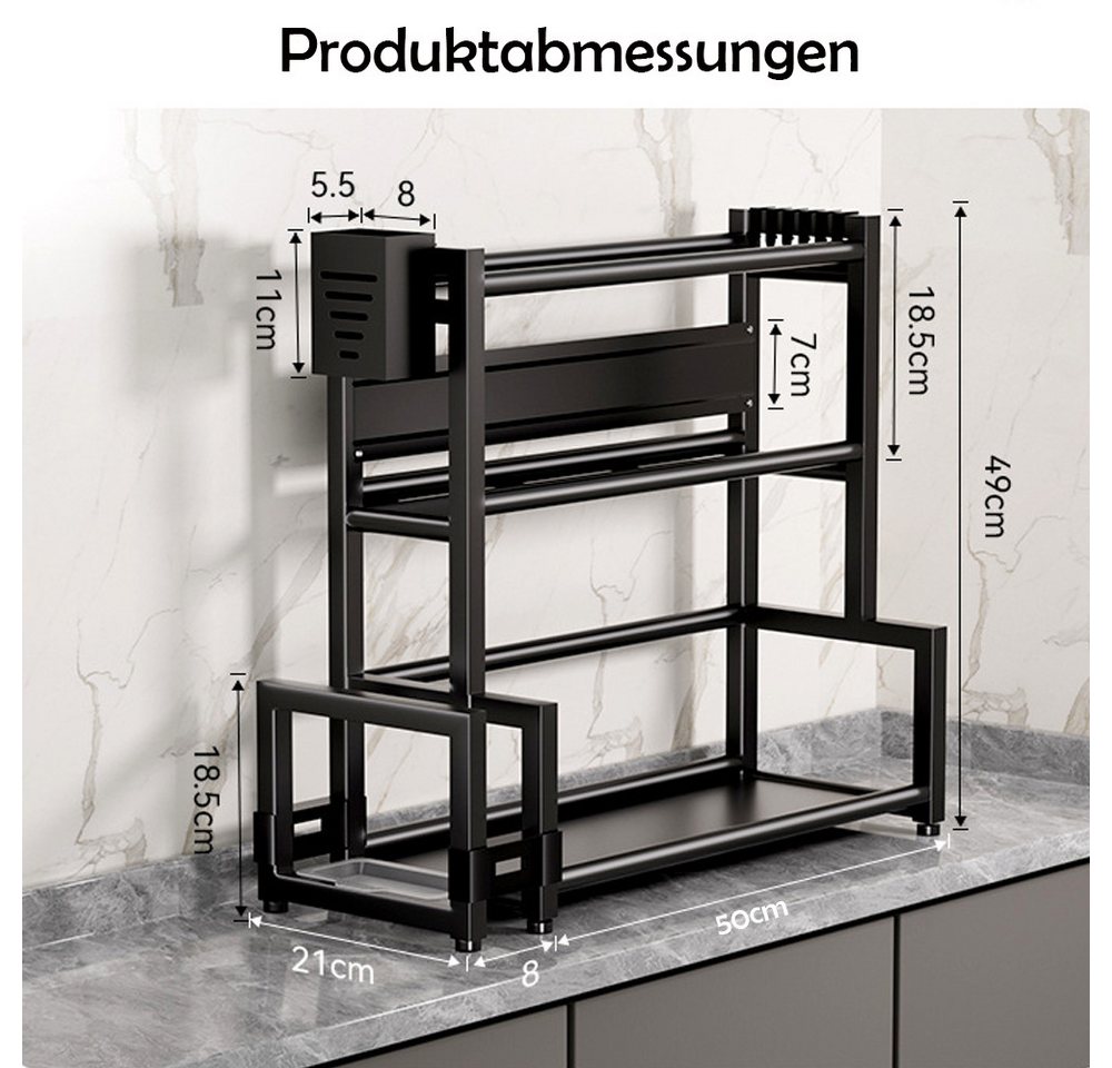 TUWENA Gewürzregal Gewürzregal Stehend, 3 Etagen Großes Kapazität Gewürzdosen Küchenregal, Metall Organizer mit Schneidebretthalter, Utensilienhalter, 6 Haken – Bild 2 von 5
