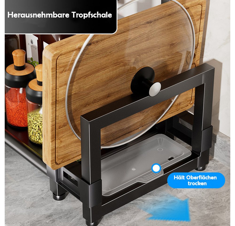 TUWENA Gewürzregal Gewürzregal Stehend, 3 Etagen Großes Kapazität Gewürzdosen Küchenregal, Metall Organizer mit Schneidebretthalter, Utensilienhalter, 6 Haken – Bild 4 von 5