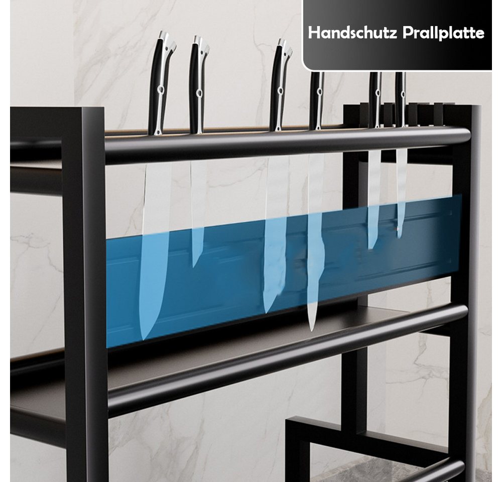 TUWENA Gewürzregal Gewürzregal Stehend, 3 Etagen Großes Kapazität Gewürzdosen Küchenregal, Metall Organizer mit Schneidebretthalter, Utensilienhalter, 6 Haken – Bild 5 von 5