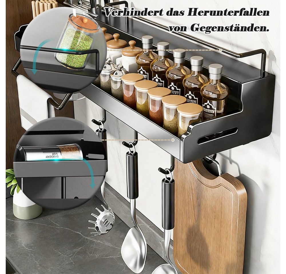 TUWENA Gewürzregal Gewürzregal Wand, GewürzregaleKüchenregal wand ohne Bohren, Gewürzregal Hängend mit Messerschlitz, 12 Haken, 2 Becher – Bild 4 von 5