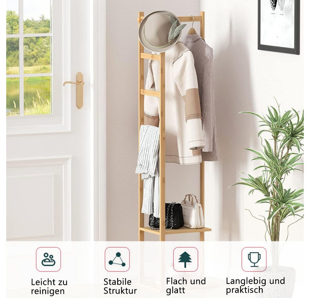 TUWENA Kleiderständer Kleiderständer Bambus mit Kleiderstange, freistehender Kleiderständer – Bild 4 von 5