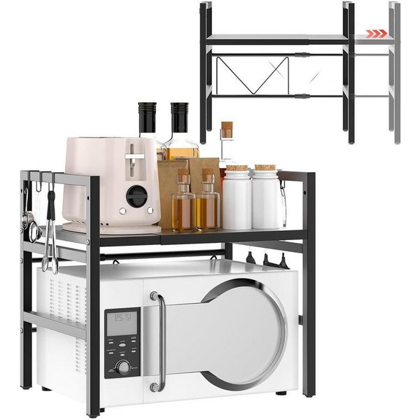 TUWENA Küchenregal Erweiterbares Mikrowellen Regal, Platzsparender Organizer für Küche, Regal über mikrowelle, küchenregal stehend für arbeitsplatte mit Haken