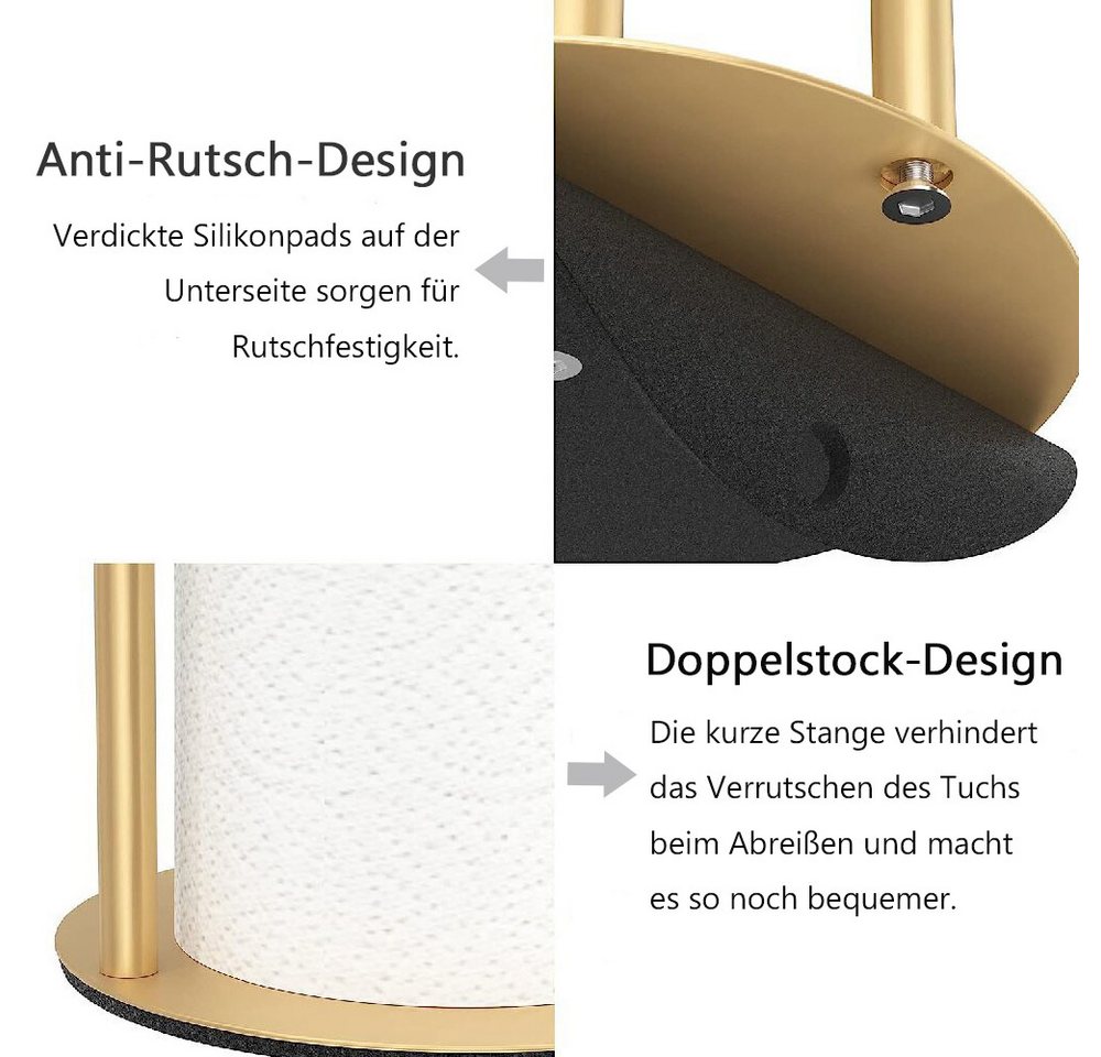 TUWENA Küchenrollenhalter Küchenrollenhalter, Edelstahl KüChenpapierhalter Mit Gewichteter Basis, Arbeitsplatte Papierrollenhalter Stehend KüChenrollen Halter,  – Bild 3 von 5