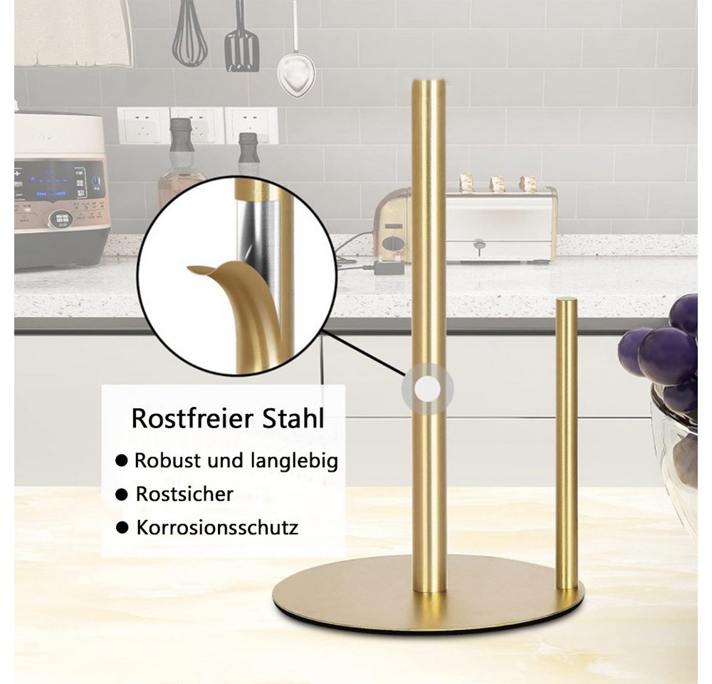 TUWENA Küchenrollenhalter Küchenrollenhalter, Edelstahl KüChenpapierhalter Mit Gewichteter Basis, Arbeitsplatte Papierrollenhalter Stehend KüChenrollen Halter,  – Bild 4 von 5