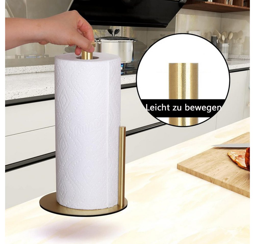 TUWENA Küchenrollenhalter Küchenrollenhalter, Edelstahl KüChenpapierhalter Mit Gewichteter Basis, Arbeitsplatte Papierrollenhalter Stehend KüChenrollen Halter,  – Bild 5 von 5