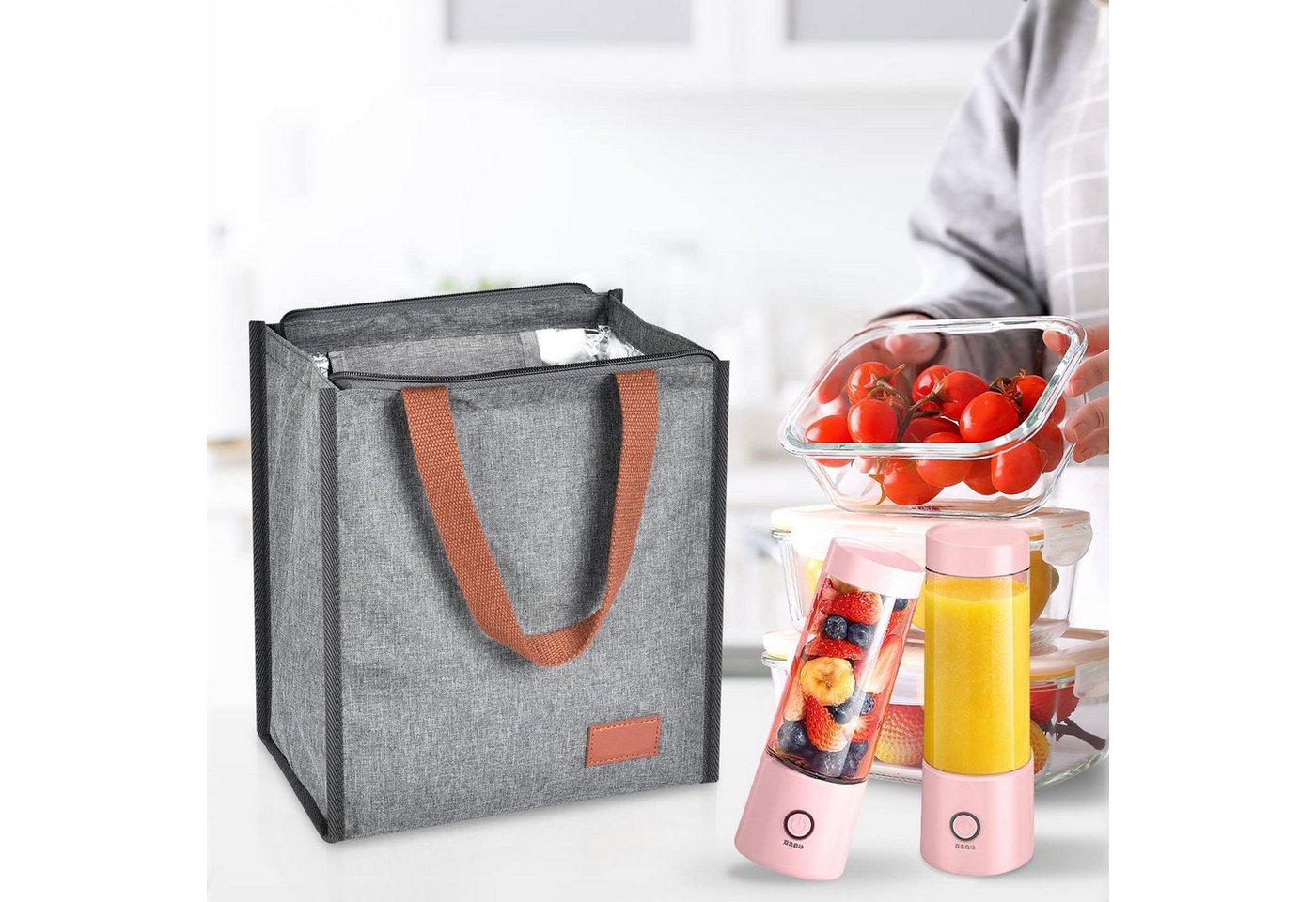 TUWENA Kühltasche 10L Lunchtasche, Faltbar Kühltasche mit Folienfutter für Arbeit Schule – Bild 5 von 5