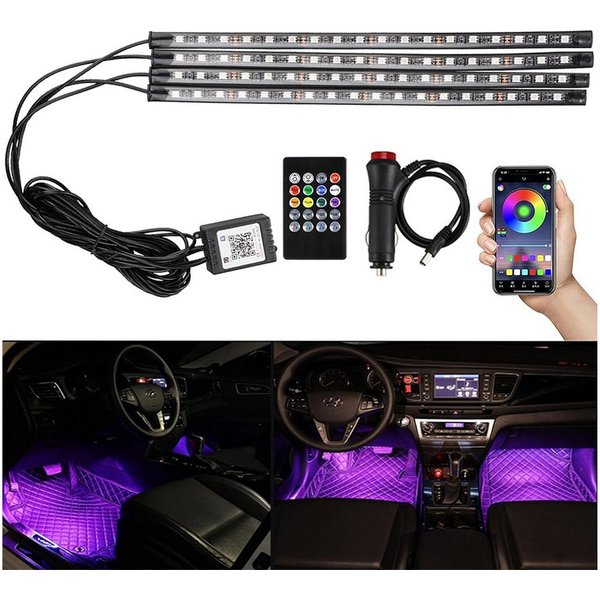 TUWENA LED Lichtleiste LED Innenbeleuchtung Auto, 4pcs 72 Strip Auto Ambientebeleuchtung, LED wechselbar, 12V Wasserdicht LED Strip mit Zigarettenanzünder, APP 