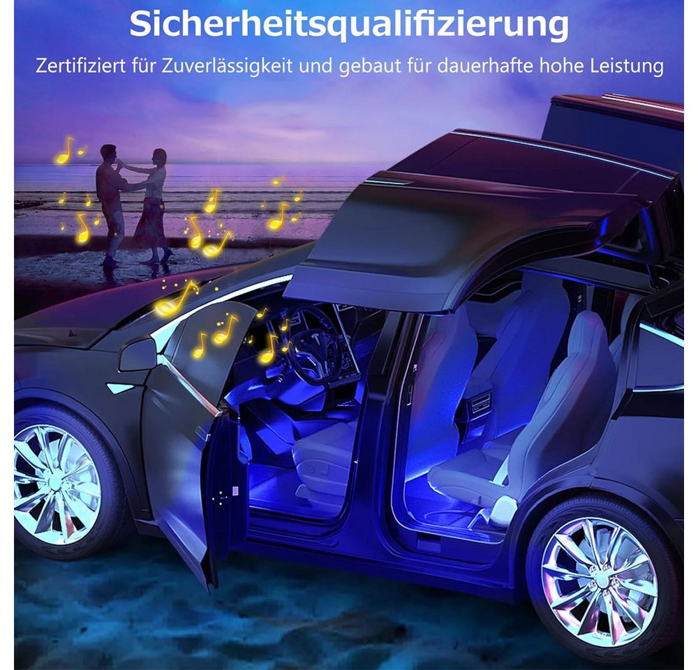TUWENA LED Lichtleiste LED Innenbeleuchtung Auto, 4pcs 72 Strip Auto Ambientebeleuchtung, LED wechselbar, 12V Wasserdicht LED Strip mit Zigarettenanzünder, APP  – Bild 3 von 5