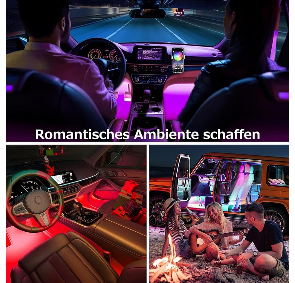 TUWENA LED Lichtleiste LED Innenbeleuchtung Auto, 4pcs 72 Strip Auto Ambientebeleuchtung, LED wechselbar, 12V Wasserdicht LED Strip mit Zigarettenanzünder, APP  – Bild 4 von 5