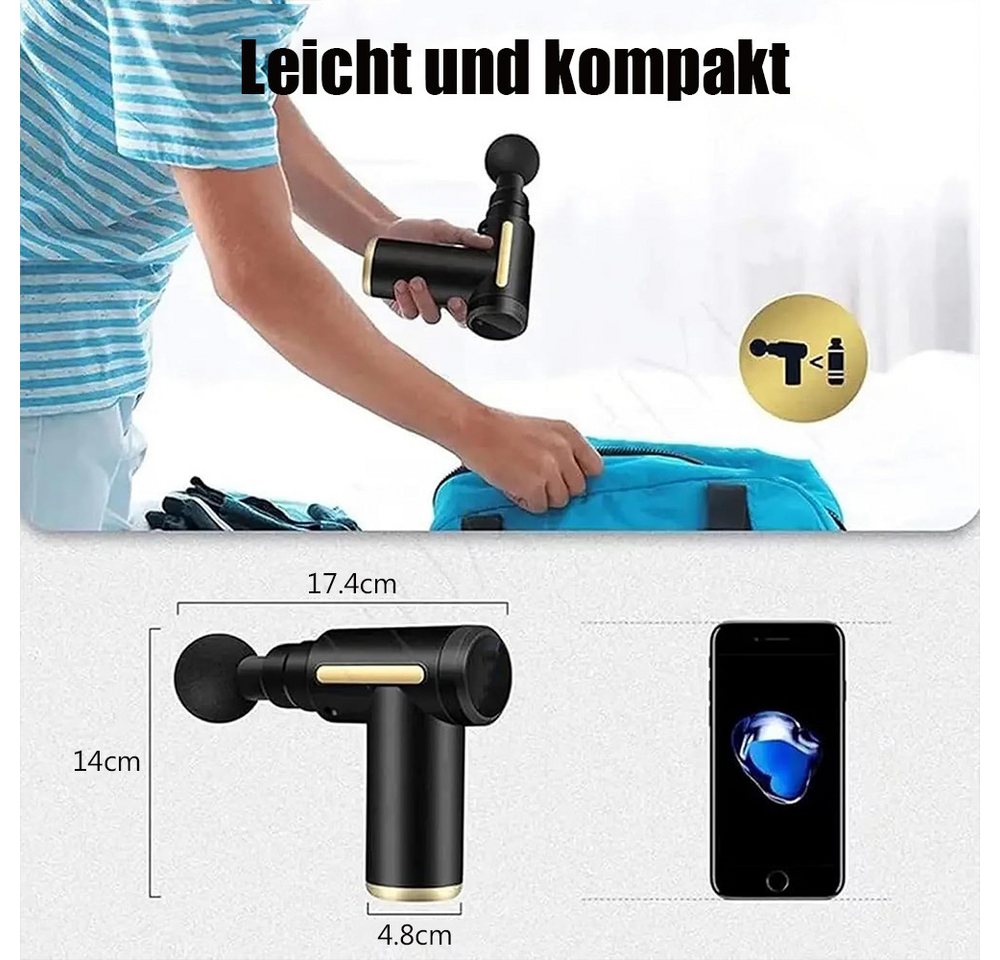 TUWENA Massagepistole Massagepistole Mini, Muskel Massagegerät Ultra Leise Handmassagegeräte, Tragbar 45DB Ultra Leise mit 6 Geschwindigkeiten, 4 Massageköpfen – Bild 2 von 5