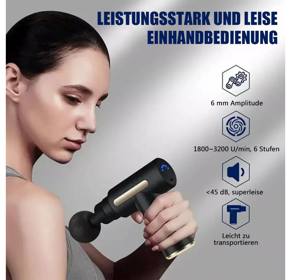 TUWENA Massagepistole Massagepistole Mini, Muskel Massagegerät Ultra Leise Handmassagegeräte, Tragbar 45DB Ultra Leise mit 6 Geschwindigkeiten, 4 Massageköpfen – Bild 3 von 5