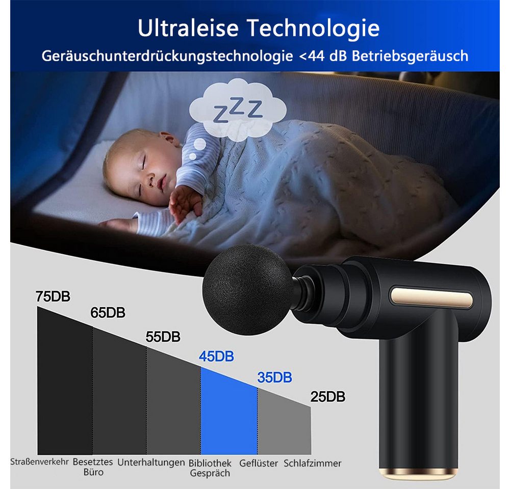 TUWENA Massagepistole Massagepistole Mini, Muskel Massagegerät Ultra Leise Handmassagegeräte, Tragbar 45DB Ultra Leise mit 6 Geschwindigkeiten, 4 Massageköpfen – Bild 4 von 5