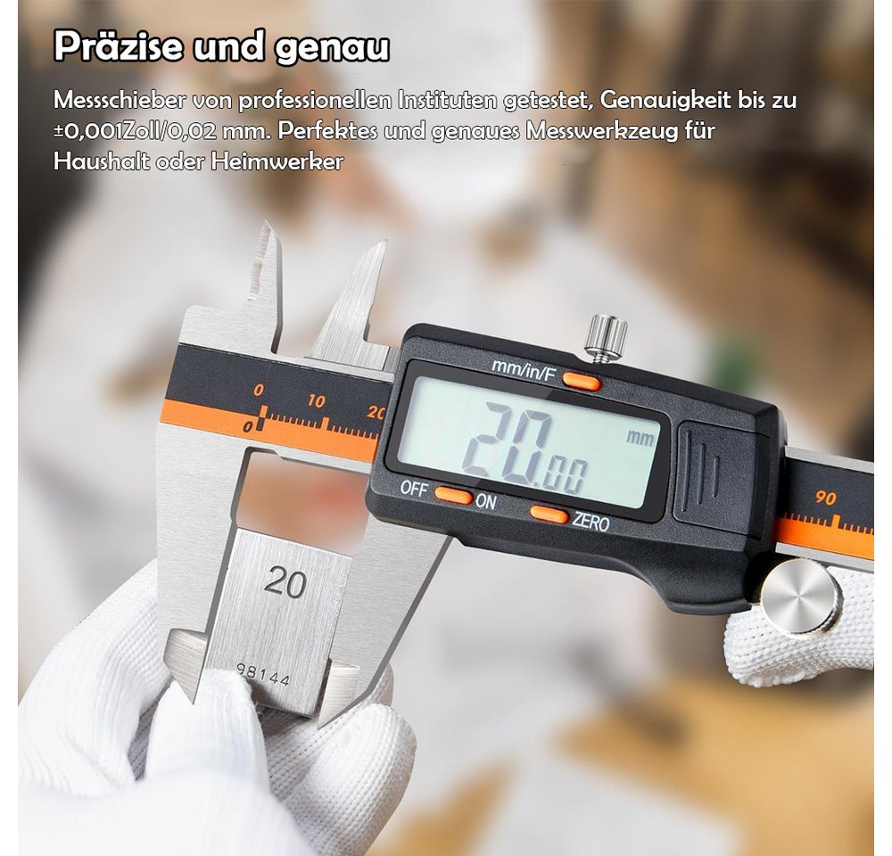 TUWENA Messschieber Digitaler Messschieber 150mm, Edelstahl Schieblehre mit LCD-Display, Zoll/Metrisch/Bruchu Umstellung, Auto-Off & 2 Ersatzbatterien – Bild 3 von 5