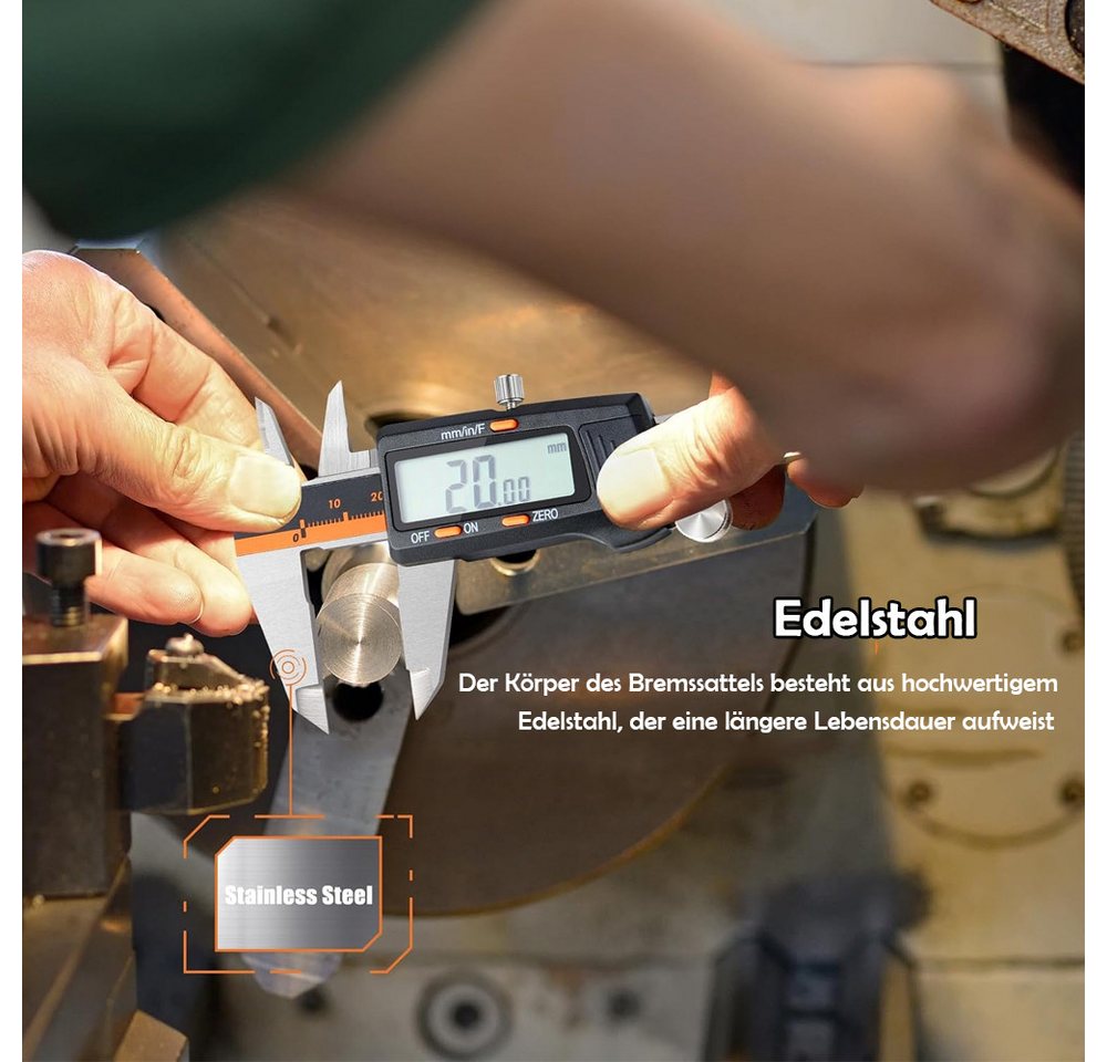 TUWENA Messschieber Digitaler Messschieber 150mm, Edelstahl Schieblehre mit LCD-Display, Zoll/Metrisch/Bruchu Umstellung, Auto-Off & 2 Ersatzbatterien – Bild 4 von 5