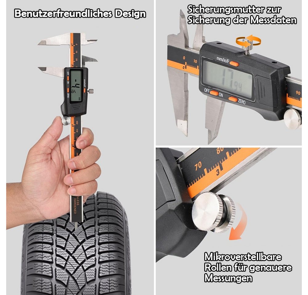 TUWENA Messschieber Digitaler Messschieber 150mm, Edelstahl Schieblehre mit LCD-Display, Zoll/Metrisch/Bruchu Umstellung, Auto-Off & 2 Ersatzbatterien – Bild 5 von 5